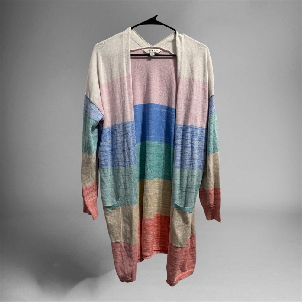 DAVI & DANI Pastel Multicolor Stripe Open Cardigan